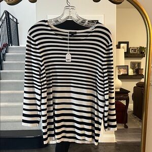 Talbots Black and White Striped Long Sleeve Top